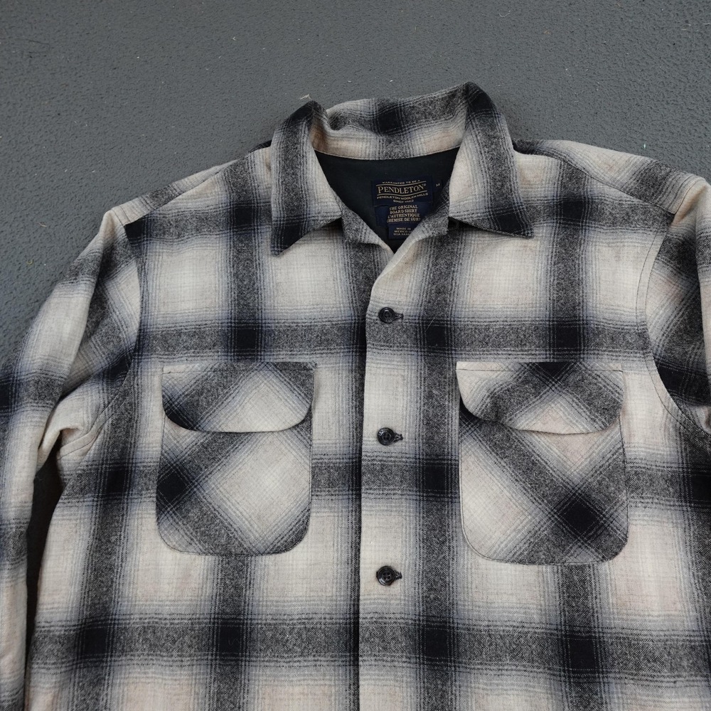 Pendleton Loop Collar Shirt Mens Medium Gray Plai… - image 4